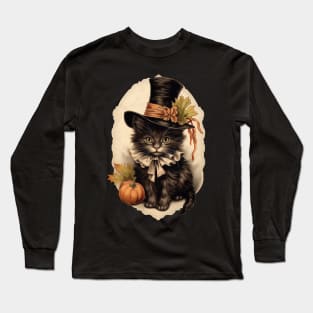 Vintage Halloween Cute Black Kitten Long Sleeve T-Shirt